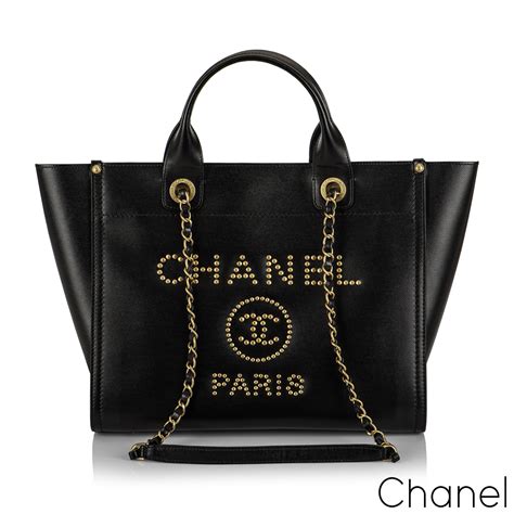 chanel deauville tote black leather|Chanel deauville tote for sale.